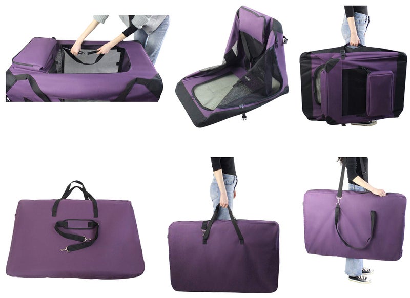 EliteField 3-Door Folding Soft Dog Crate with Carrying Bag and Fleece Bed (2 Year Warranty), Indoor & Outdoor Pet Home (20" L x 14" W x 14" H, Purple) - Image 4